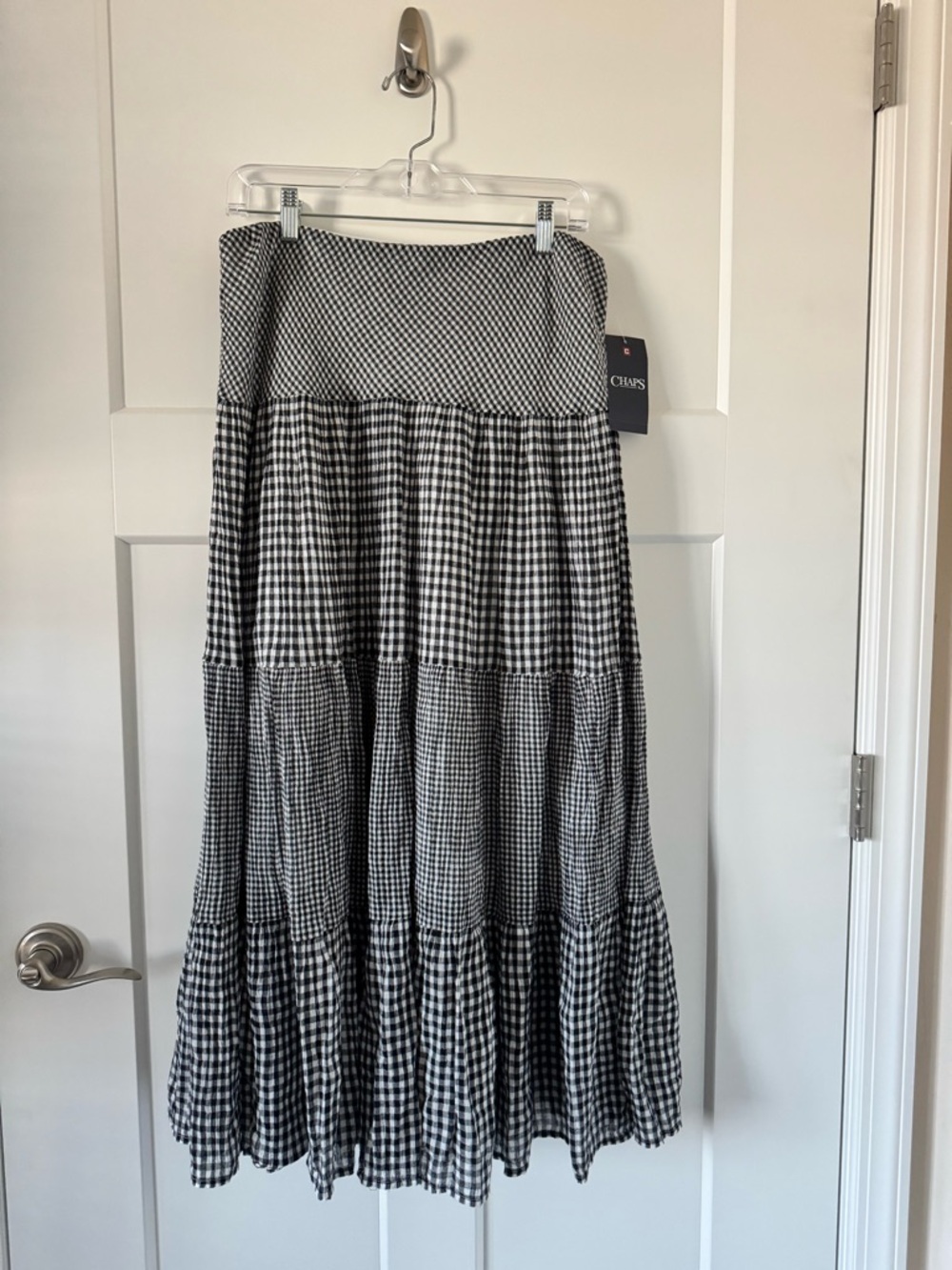 NWT Chaps Black White Gingham Tiered Lined Cotton Maxi Skirt Size Medium